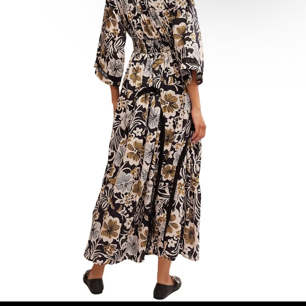 NWT Free People Printed Dixie V Neck 3/4 Sleeve Maxi Dress - Picture 9 of 11